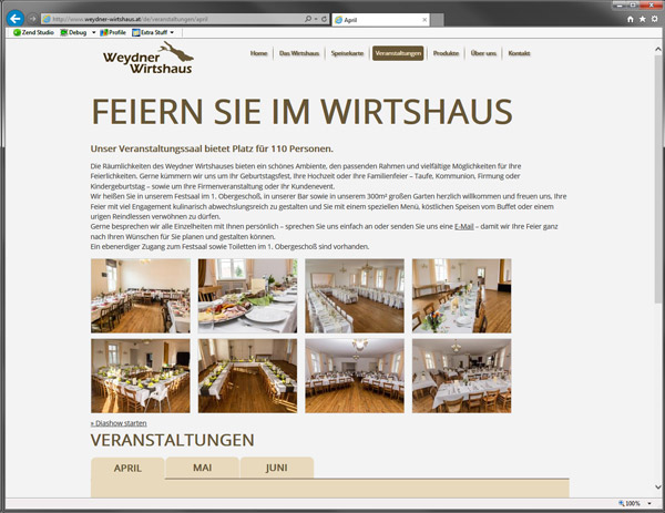 Screenshot www.weydner-wirtshaus.at Screenshot www.weydner-wirtshaus.at